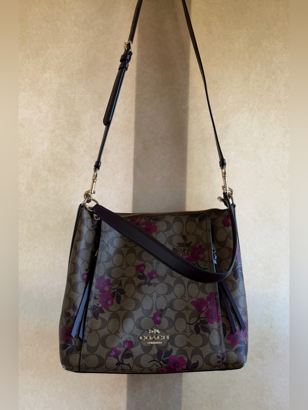 COACH Brown Signature Floral Convertible Shoulder Bag - Brown/Purple